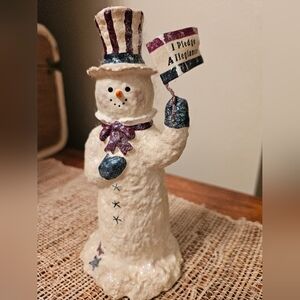 Festive Snowsickle Snowman Figurine with Patriotic Accents